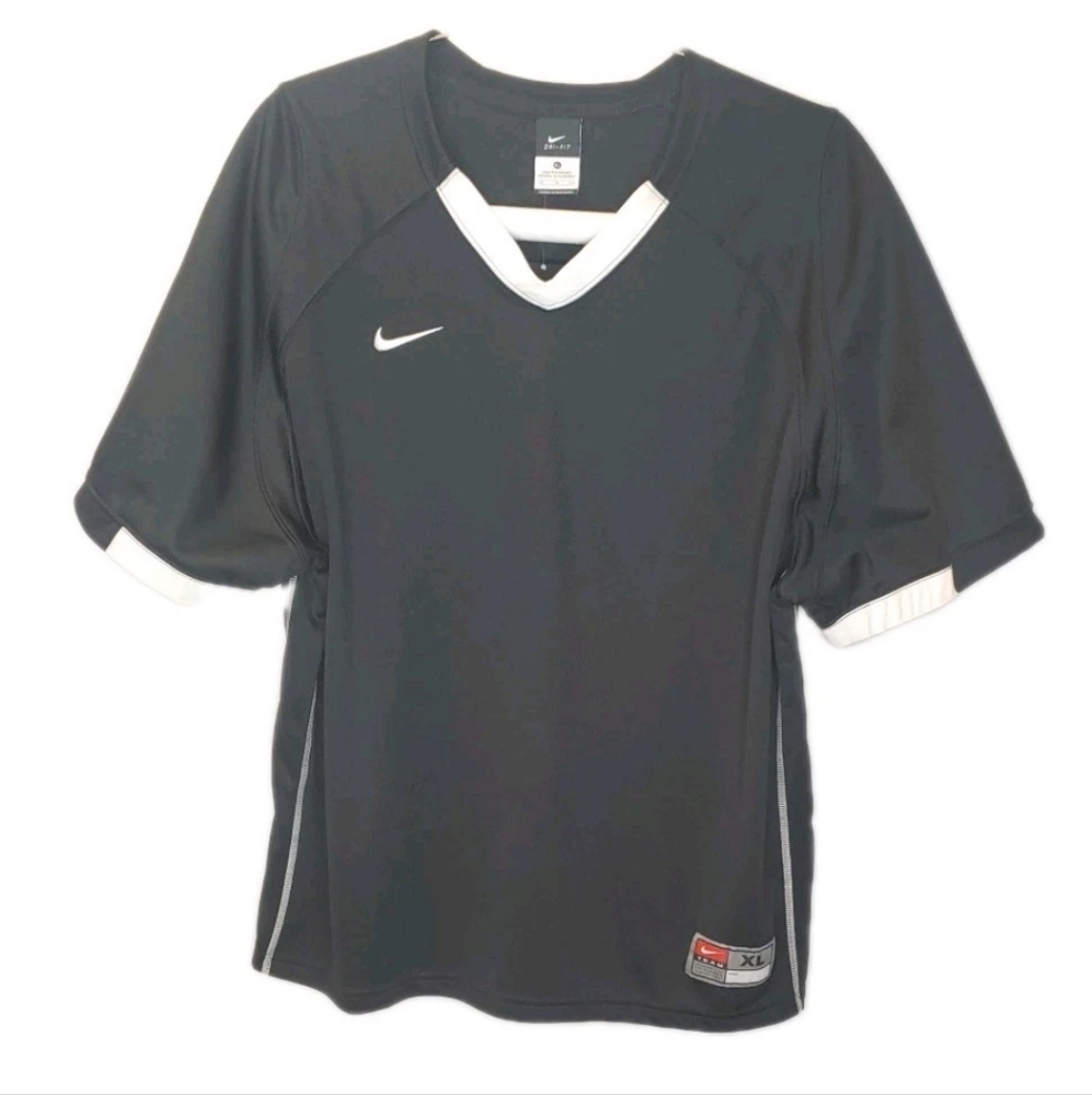 Nike Dri Fit Jersey Top Men XL Black V-Neck Perforated Sporty Tee Pickleball Nwt